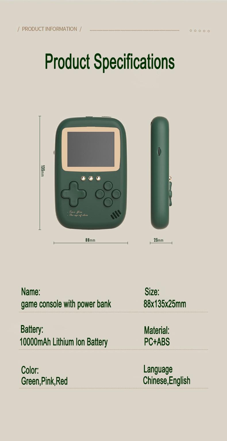 Console de Jogos Portátil com Power Bank de capacidade de 10000mAh